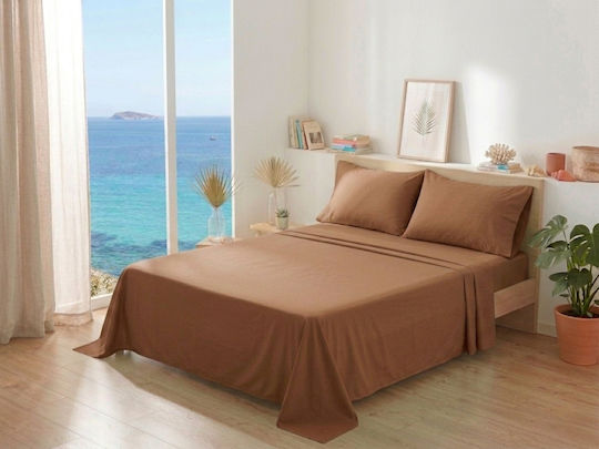 Kraft World Σετ Σεντόνια Υπέρδιπλα 220x240εκ. Καφέ (4τμχ)