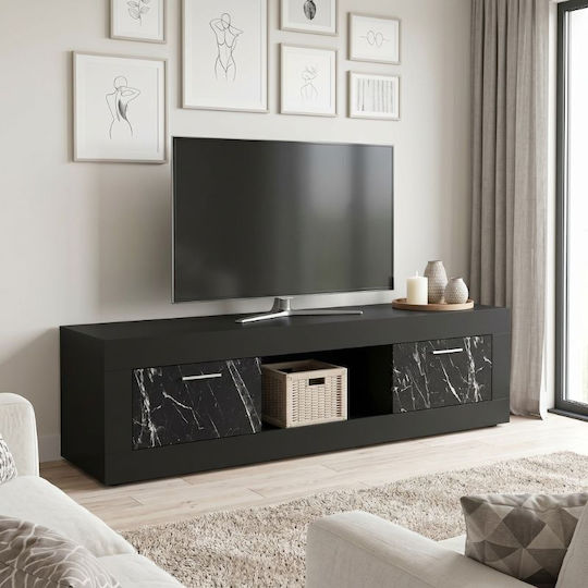 TV Stand Davin Black - Black Marble Effect L180xD40xH47cm