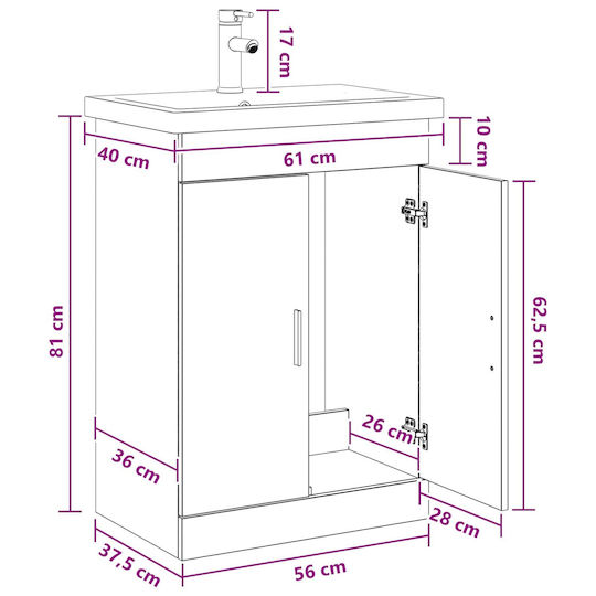 vidaXL Badezimmer Waschtisch-Einheit M61xB40xH84,5cm Grau Sonoma