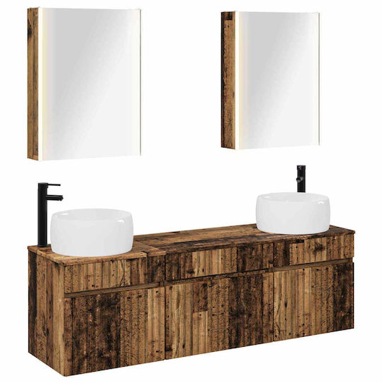 vidaXL vidaXL Badezimmer Waschtisch-Einheit mit Waschbecken und Spiegel mit Licht M53xB15.5xH70cm Gebeiztes Holz