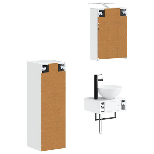 vidaXL Плот със Смесител Огледало и Стълбче със Светлина М43xД16xВ62.5cm Бял