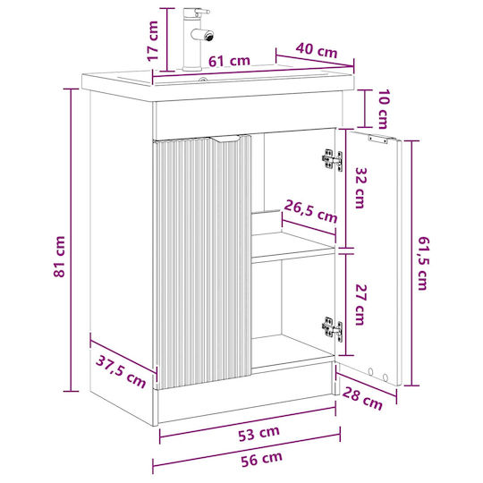 vidaXL Πάγκος με Νιπτήρα Μ56xΒ37.5xΥ81cm Sonoma Δρυς