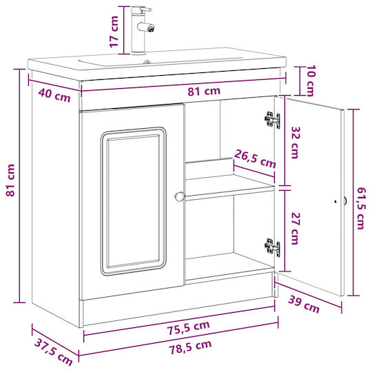 vidaXL Badezimmer Waschtisch-Einheit mit Waschbecken M78.5xB37.5xH81cm Weiß