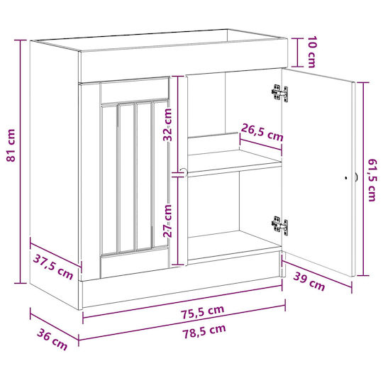 vidaXL Πάγκος χωρίς Νιπτήρα Μ78.5xΒ37.5xΥ81cm Λευκό