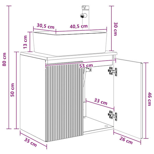vidaXL Плот Без Мивка 53x35x63 см Бял