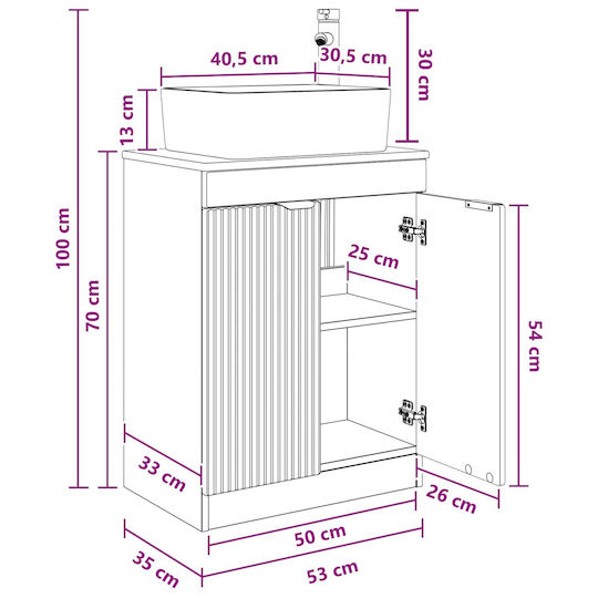 vidaXL Badezimmer Waschtisch-Einheit mit Spiegel M54xB35xH83cm Graue