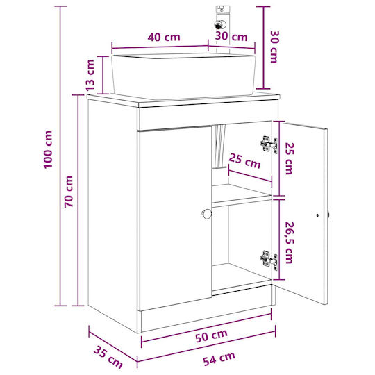 vidaXL Bancă Fără Lavoar cu Oglindă M54xA35xÎ83cm Negru