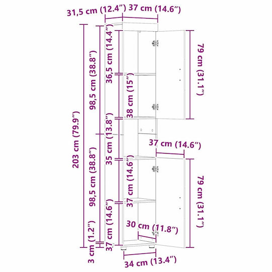 vidaXL Πάγκος με Νιπτήρα, Καθρέπτη & Στήλη Μ60xΒ34xΥ63cm Γκρι