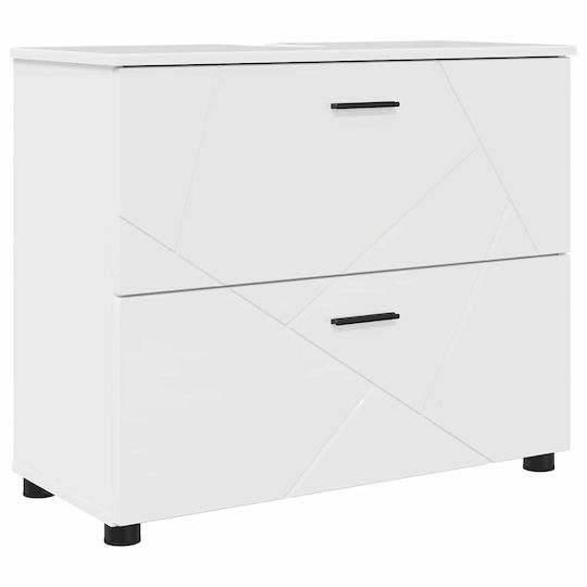 vidaXL Blat cu Lavoar, Oglindă & Coloană cu lumină L76.5xW35xH64cm Glossy White