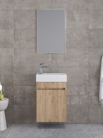 Furnibath Πάγκος με Νιπτήρα & Καθρέπτη Μ45xΒ60xΥ26cm Walnut