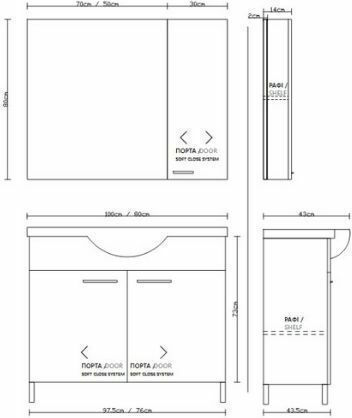 Savvopoulos Countertop with Sink & Mirror Melamine White