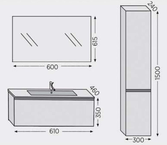 Furnibath Blat cu Lavoar & Oglindă L61xW35xH46cm Nuci