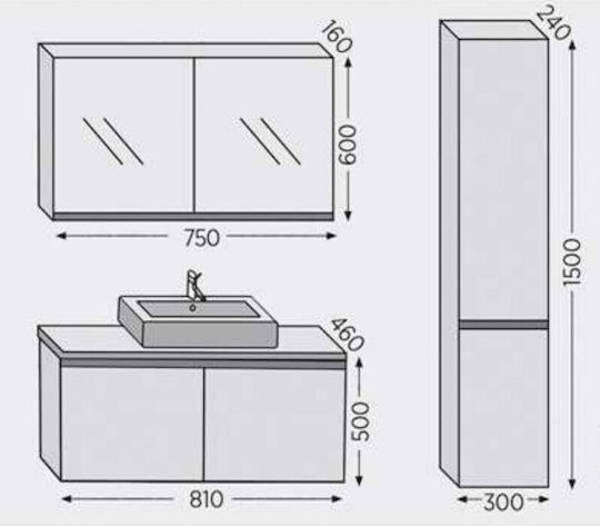Furnibath Blat cu Lavoar L81xW46xH50cm Nuci
