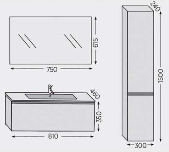 Furnibath Πάγκος με Νιπτήρα & Καθρέπτη Μ81xΒ35xΥ46cm Λευκός