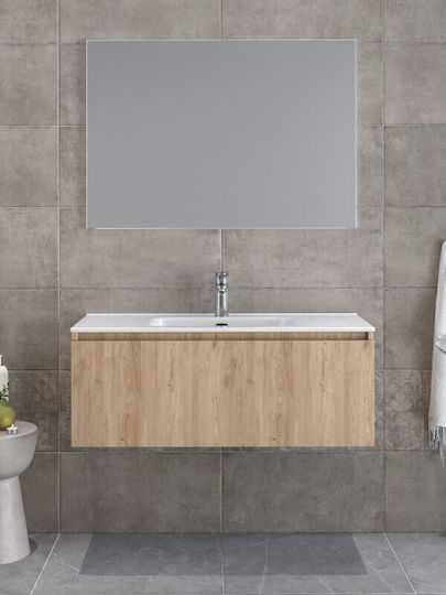 Furnibath Πάγκος με Νιπτήρα & Καθρέπτη Μ101xΒ35xΥ46cm Walnut