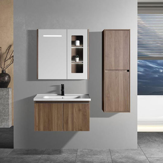 Martin Шкаф със Мивка, Огледало & Колона Д80xШ46.5xВ43см Walnut