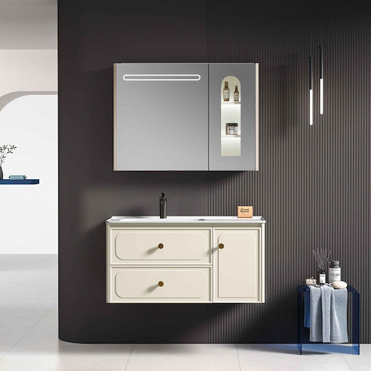 Martin Badezimmer Waschtisch-Einheit mit Waschbecken & Spiegel Ivory White