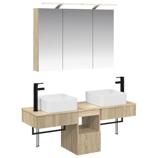 vidaXL Pangă Cu Lavoar și Oglindă Cu Lumină M100xA14.5xÎ70cm Stejar Sonoma