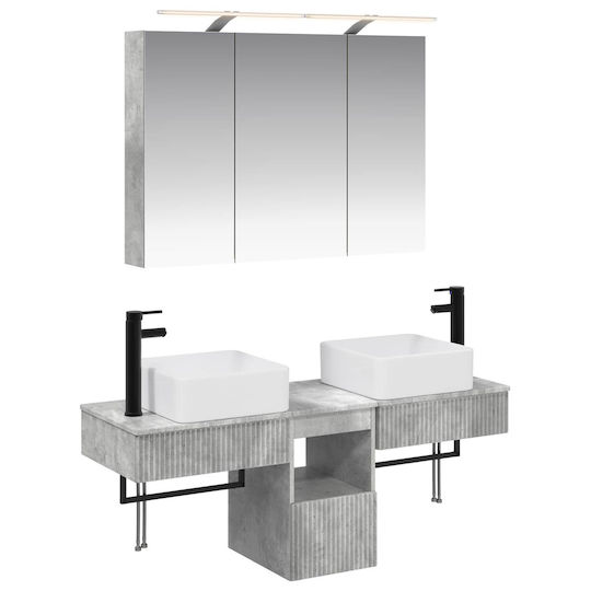 vidaXL Pangă Cu Lavoar și Oglindă Cu Lumină M100xA14.5xÎ70cm Gri Beton