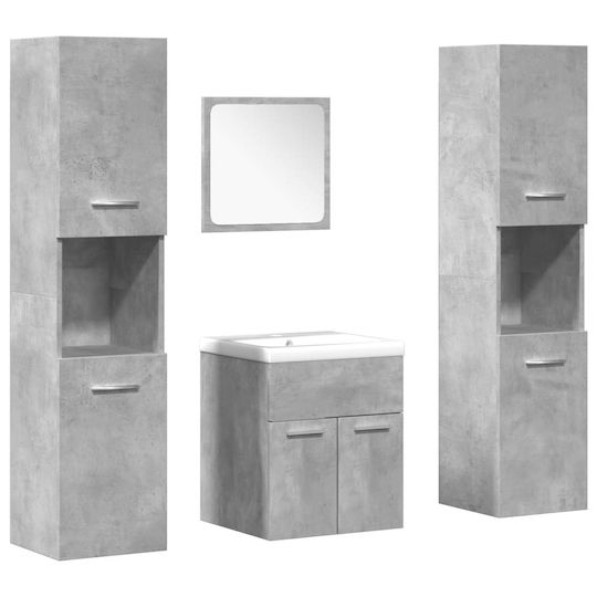 vidaXL Countertop with Sink, Mirror & Column L42xW18xH39cm Grey Concrete