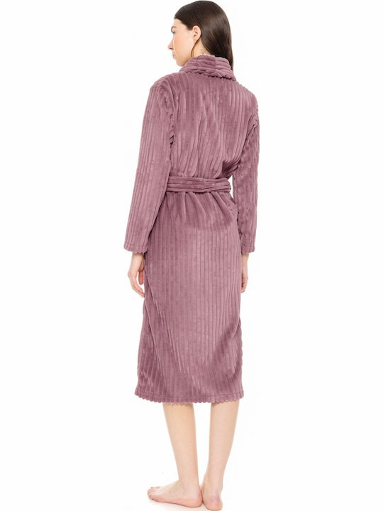 Pink Label Χειμερινή Γυναικεία Fleece Ρόμπα Dusty Pink