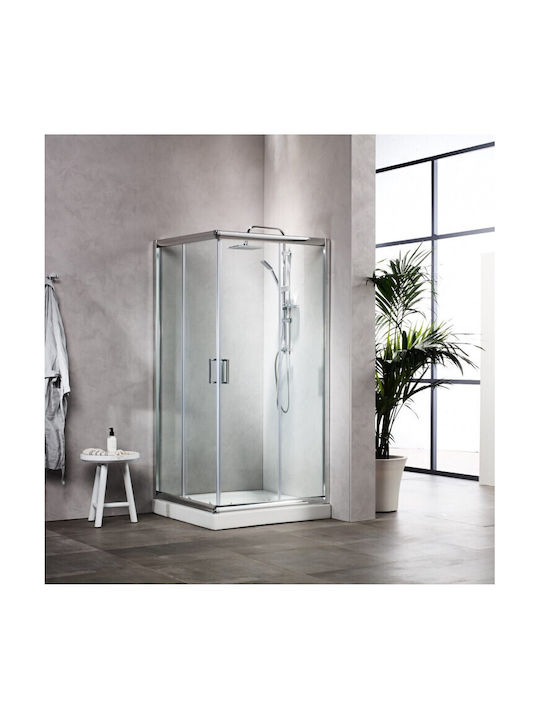 Tema Kabine für Dusche mit Schieben Tür 80x80x180cm Klarglas Chrom