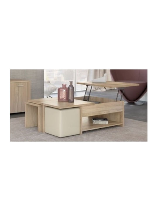 Rectangular Central Coffee Table No6 Wooden with Lifting Mechanism Latte M120xW75xH40cm Savvidis Furniture
