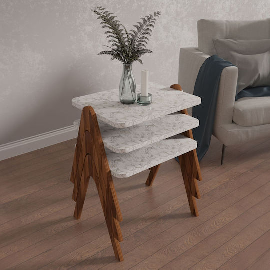 Правоъгълена Помощна маса Reacher Дървена Walnut-Black Marble 3бр Ш40xД30xВ40см.