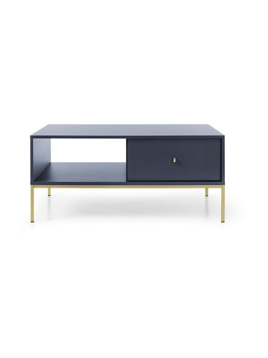 Rectangular Central Coffee Table Mono Wooden with Drawers Blue / Gold M103.5xW68xH46.2cm