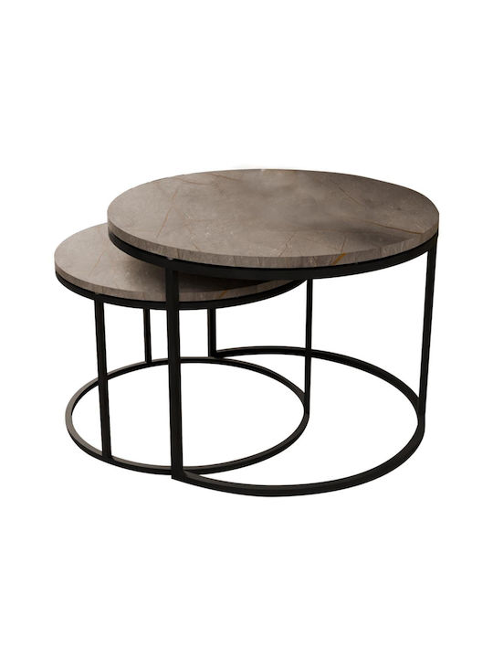 Round Zigzag Set Solme Wooden Grey Marble 2pcs L75xW75xH45cm.