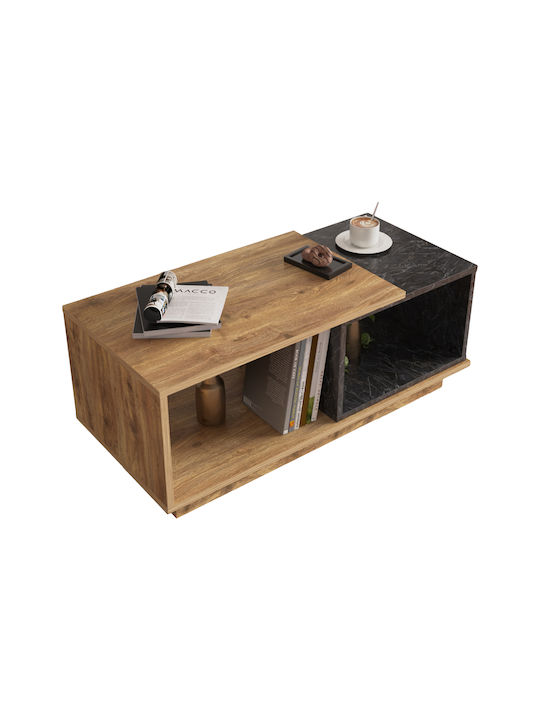Rechteckiges Zentral Kaffeetisch Teles Holz Natur & Schwarz Marmor M100xL45xH42cm HomeMarkt