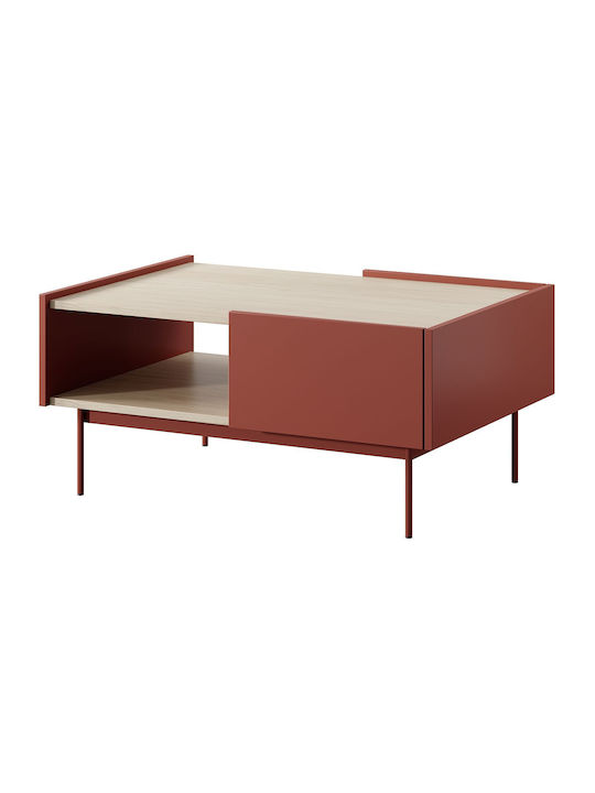 Rectangular Central Coffee Table Wooden with Drawers Red and Natural M97xW65xH45cm