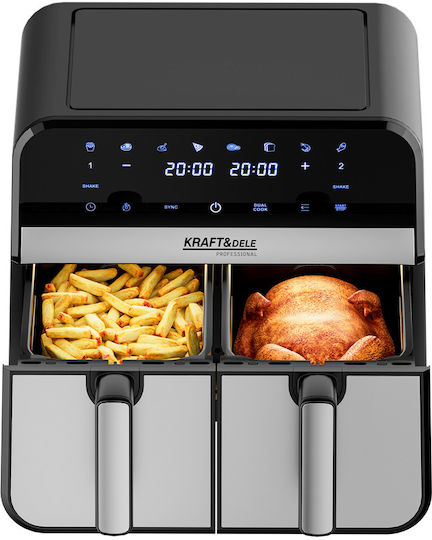 Kraft & Dele Heißluftfritteuse mit Doppeltem Abnehmbaren Behälter 9lt Schwarz KD4180