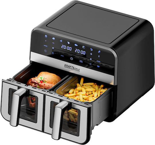 Kraft & Dele Air Fryer с Двойна Подвижна Кошница 9л Черен KD4179