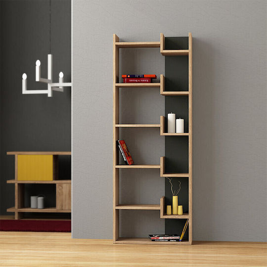 Bookcase Helmut 60x22x162cm Anthracite / Natural