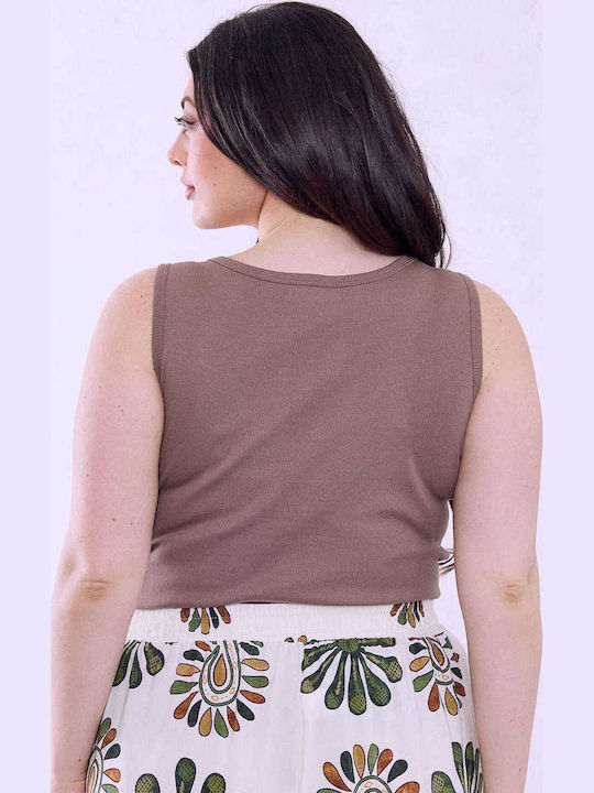 Celestino Rib Cotton Slim Fit Top Brown