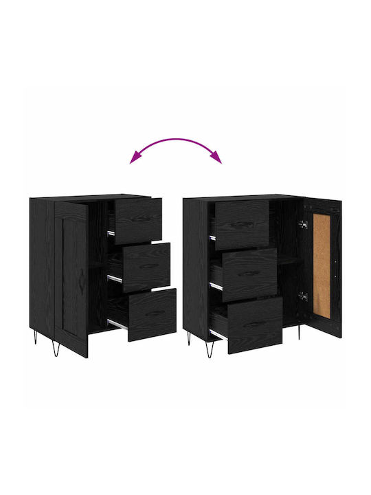 Sideboard aus Holz & Metall mit Schubladen Schwarze Eiche 69.5x34x90cm