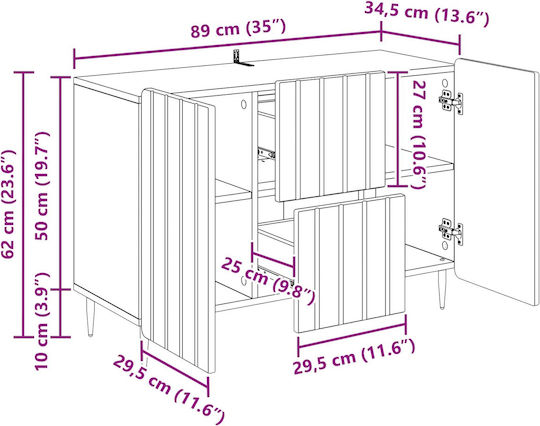 Sideboard from Wood & Metal with Drawers White 89x34.5x62cm