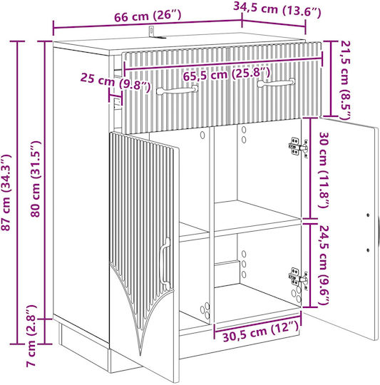 Буфет Дървен с Чекмеджета Бял 66x34.5x87см
