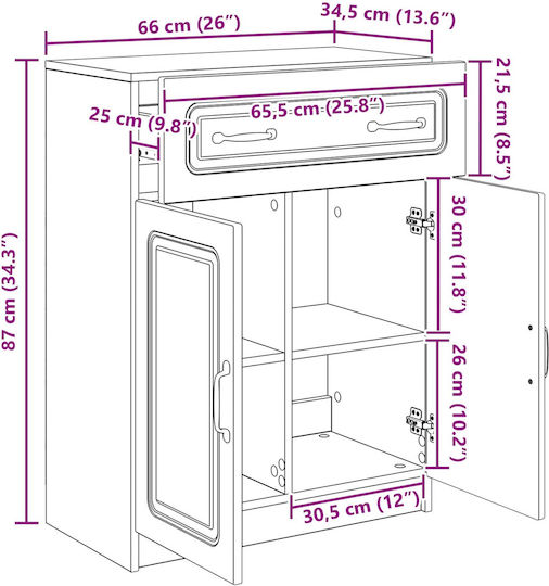 Sideboard from Wood & Metal with Drawers White 66x34.5x87cm