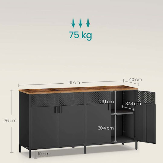 Metall Sideboard Schwarz - Braun 141x40x76cm