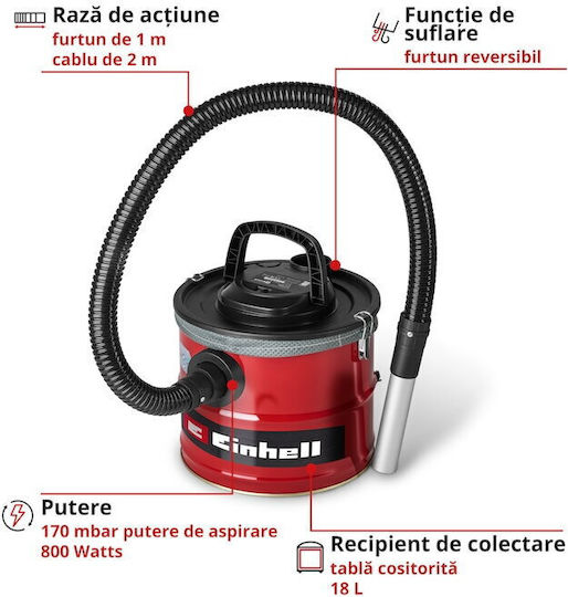 Einhell Ash Vacuum 800W with 20lt Waste Container