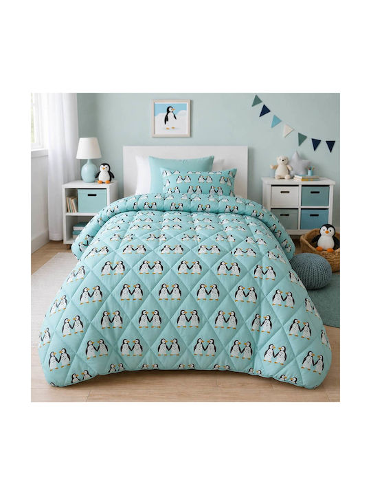 Astron Italy Παιδικό Πάπλωμα Μονό Penguins Τιρκουάζ 160x240εκ.