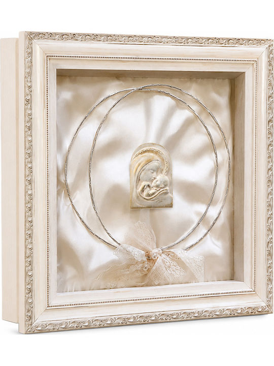 Wall-Mounted Square Wedding Crown Case / Photo Frame Wooden Ecru 28x28cm