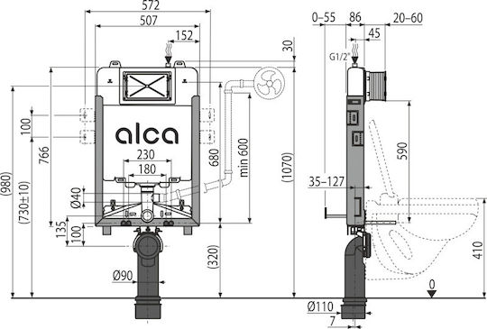 Alcaplast Unterputz-Spülkasten für Wand-WC Slim
