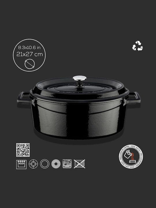 Lava Oală olandeză Ovală Fontă Black 27x21cm 1buc