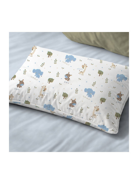 Dimcol Happy Safari 711 Baby Pillowcase Made of 100% Cotton White-Sky Blue 45x35cm
