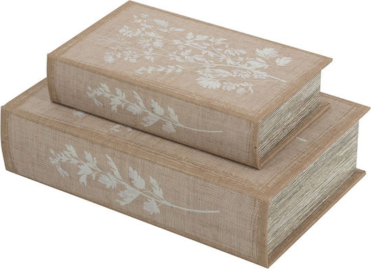Artekko Cutie Decorativă în Formă de Carte, Set de 2, Lemn, Material Textil, Bej