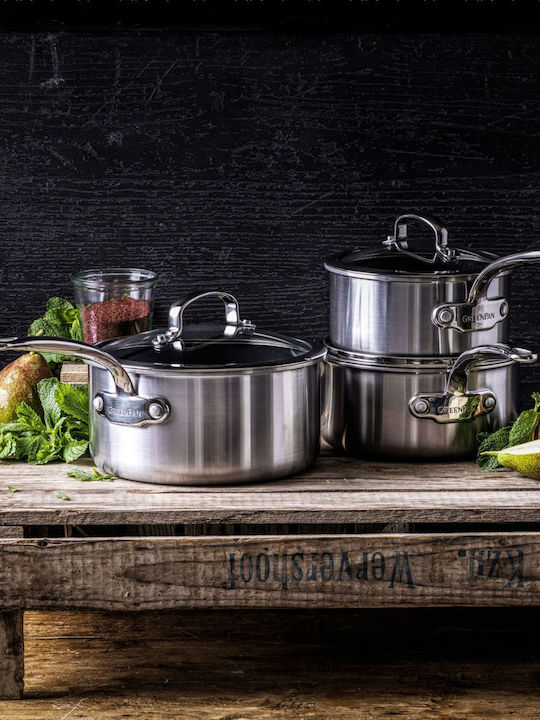Green Pan Комплект Съдове за Готвене от Неръждаема Стомана с Керамично Покритие 3 Части