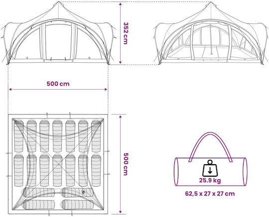 vidaXL Καλοκαιρινή Σκηνή Camping Teepee Πράσινη για 18 Άτομα 500x500x350εκ.